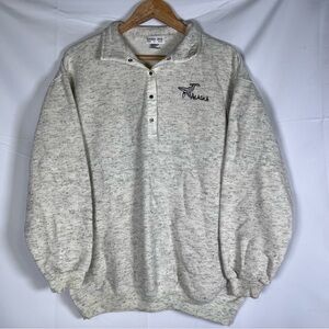 Vintage Alaska Pullover Sweatshirt Snaps‎ Henley Embroidered Gray Unisex L
